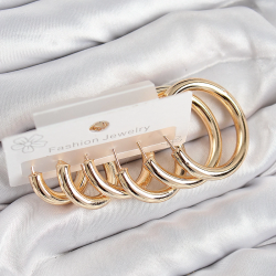 Mey İthalat® Pirinç Halka Model Gold Renk Kadın Set Küpe