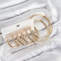 Mey İthalat® Pirinç Halka Model Gold Renk Kadın Set Küpe