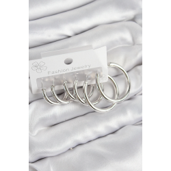 Mey İthalat® Pirinç Halka Model Gümüş Renk Kadın Set Küpe