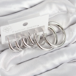 Mey İthalat® Pirinç Halka Model Gümüş Renk Kadın Set Küpe