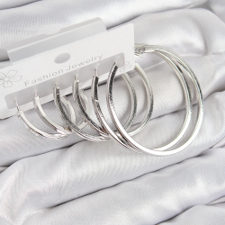 Mey İthalat® Pirinç Halka Model Gümüş Renk Kadın Set Küpe