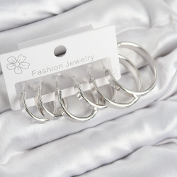 Mey İthalat® Pirinç Halka Model Gümüş Renk Kadın Set Küpe