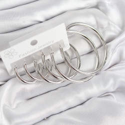 Mey İthalat® Pirinç Halka Model Gümüş Renk Kadın Set Küpe