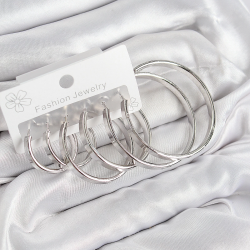 Mey İthalat® Pirinç Halka Model Gümüş Renk Kadın Set Küpe