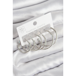 Mey İthalat® Pirinç Halka Model Gümüş Renk Kadın Set Küpe