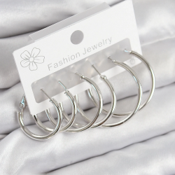 Mey İthalat® Pirinç Halka Model Gümüş Renk Kadın Set Küpe