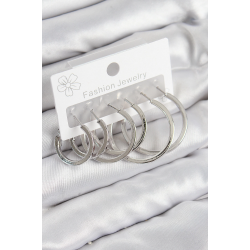 Mey İthalat® Pirinç Halka Model Gümüş Renk Kadın Set Küpe