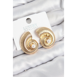 Mey İthalat® Pirinç İnci Detaylı Girdap Model Gold Renk Kadın Küpe