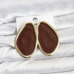 Mey İthalat® Pirinç Kahverengi Mineli Damla Model Vintage Plaka Kadın Küpe