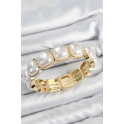 Mey İthalat® Pirinç Kare İnci Model Gold Renk Lastikli Kadın Bileklik