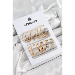 Mey İthalat® Pirinç Karışık Halka Model Gold Renk 6 Çift Kadın Küpe Set