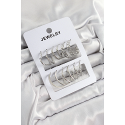 Mey İthalat® Pirinç Karışık Halka Model Gümüş Renk 6 Çift Kadın Küpe Set