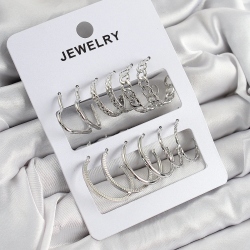 Mey İthalat® Pirinç Karışık Halka Model Gümüş Renk 6 Çift Kadın Küpe Set