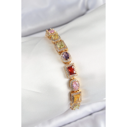 Mey İthalat® Pirinç Karışık Zirkon Taşlı Baget Model Gold Renk VIP Seri Kadın Bileklik