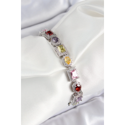 Mey İthalat® Pirinç Karışık Zirkon Taşlı Baget Model Gümüş Renk VIP Seri Kadın Bileklik