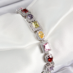 Mey İthalat® Pirinç Karışık Zirkon Taşlı Baget Model Gümüş Renk VIP Seri Kadın Bileklik