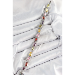 Mey İthalat® Pirinç Karışık Zirkon Taşlı Baget Model Gümüş Renk VIP Seri Kadın Bileklik