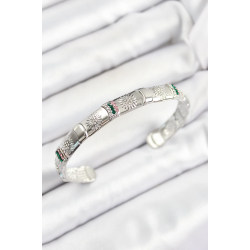 Mey İthalat® Pirinç Karışık Zirkon Taşlı Çiçek Model Gümüş Renk Altı Açık Kadın Bileklik