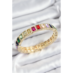 Mey İthalat® Pirinç Karışık Zirkon Taşlı Dikdörtgen Model Gold Renk Lastikli Kadın Bileklik