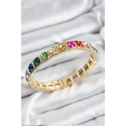 Mey İthalat® Pirinç Karışık Zirkon Taşlı Kare Model Gold Renk Lastikli Kadın Bileklik