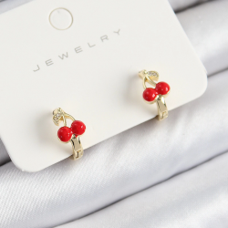 Mey İthalat® Pirinç Kiraz Model Gold Renk Çocuk Küpe