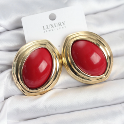 Mey İthalat® Pirinç Kırmızı Badem Model Vintage Gold Kadın Küpe