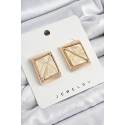Mey İthalat® Pirinç Krem Üçgen Kesim Detaylı Kare Model Vintage Gold Renk Kadın Küpe