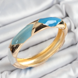 Mey İthalat® Pirinç Mavi Beyaz Mineli Baklava Model Gold Renk Kadın Kelepçe