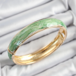 Mey İthalat® Pirinç Mavi Yeşil Mineli Mermer Desen Model Gold Renk Kadın Kelepçe