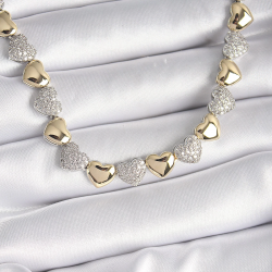 Mey İthalat® Pirinç Mix Renk Zirkon Taşlı Kalp Model VIP Exclusive Seri Kadın Kolye