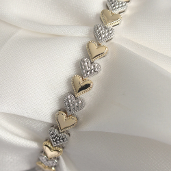 Mey İthalat® Pirinç Mix Renk Zirkon Taşlı Kalp Model VIP Seri Kadın Bileklik