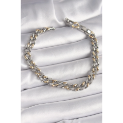 Mey İthalat® Pirinç Mix Renk Zirkon Taşlı Zincir Model VIP Seri Kadın Bileklik