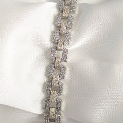 Mey İthalat® Pirinç Mix Renk Zirkon Taşlı Zincir Model VIP Seri Kadın Bileklik