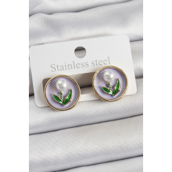 Mey İthalat® Pirinç Mor Mineli Lale Figürlü Sanatsal Portre Model Gold Renk Kadın Küpe