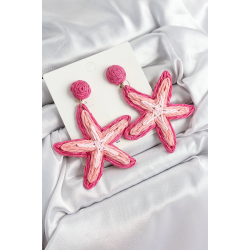 Mey İthalat® Pirinç Pembe Deniz Yıldızı Model Gold Renk Kadın Hasır Küpe