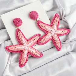 Mey İthalat® Pirinç Pembe Deniz Yıldızı Model Gold Renk Kadın Hasır Küpe