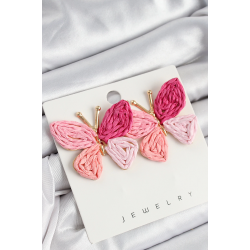 Mey İthalat® Pirinç Pembe Kelebek Model Gold Renk Kadın Hasır Küpe