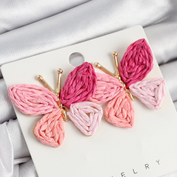 Mey İthalat® Pirinç Pembe Kelebek Model Gold Renk Kadın Hasır Küpe