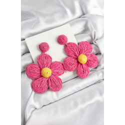 Mey İthalat® Pirinç Pembe Papatya Model Gold Renk Kadın Hasır Küpe