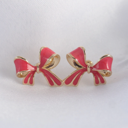 Mey İthalat® Pirinç Pembe Renk Fiyonk Küpe