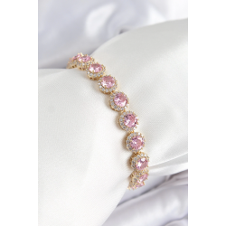 Mey İthalat® Pirinç Pembe Zirkon Taşlı Daire Baget Model Gold Renk VIP Seri Kadın Bileklik