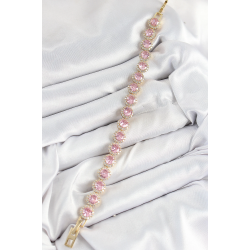 Mey İthalat® Pirinç Pembe Zirkon Taşlı Daire Baget Model Gold Renk VIP Seri Kadın Bileklik
