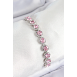 Mey İthalat® Pirinç Pembe Zirkon Taşlı Daire Baget Model Gümüş Renk VIP Seri Kadın Bileklik