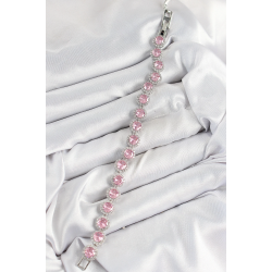 Mey İthalat® Pirinç Pembe Zirkon Taşlı Daire Baget Model Gümüş Renk VIP Seri Kadın Bileklik