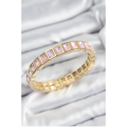 Mey İthalat® Pirinç Pembe Zirkon Taşlı Dikdörtgen Model Gold Renk Lastikli Kadın Bileklik