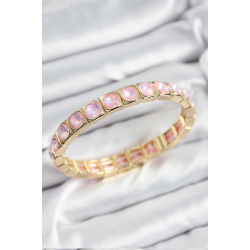 Mey İthalat® Pirinç Pembe Zirkon Taşlı Kare Model Gold Renk Lastikli Kadın Bileklik