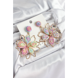 Mey İthalat® Pirinç Rainbow Çiçek Model Gold Renk Kadın Hasır Küpe