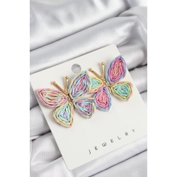 Mey İthalat® Pirinç Rainbow Kelebek Model Gold Renk Kadın Hasır Küpe
