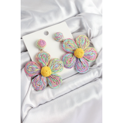 Mey İthalat® Pirinç Rainbow Papatya Model Gold Renk Kadın Hasır Küpe