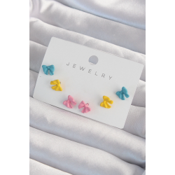 Mey İthalat® Pirinç Rengarenk Mineli Minimal Fiyonk Küpe Seti